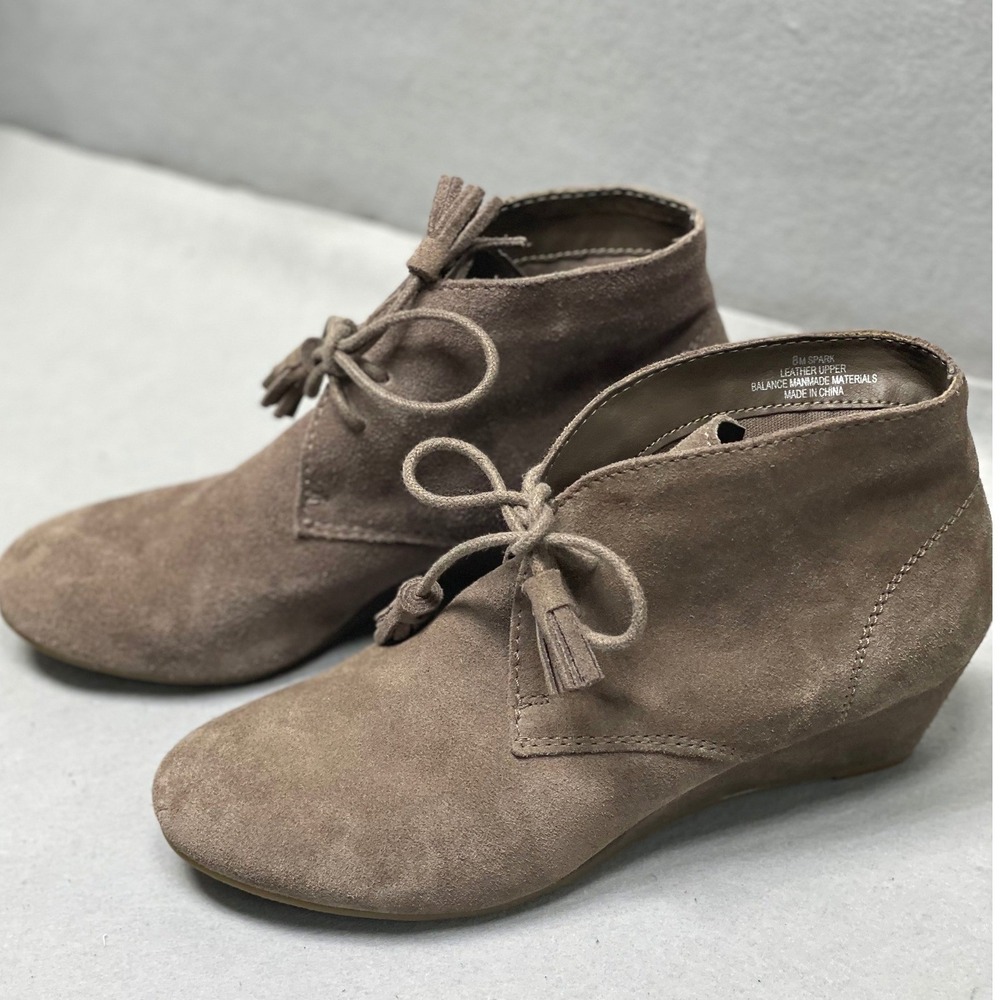 Crown Vintage Spark Ankle Booties Women 8M Taupe Suede Tassel Wedge Boots